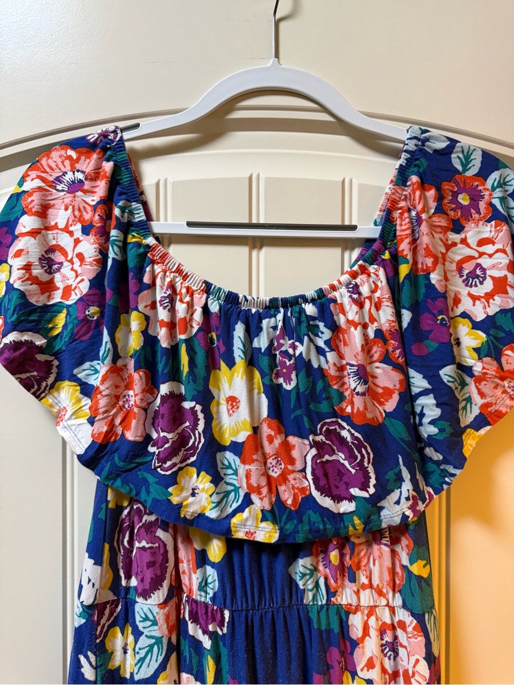 Soma Strapless Floral Maxi Dress in Blue with Pink, Purple & Yellow Flowers - Picture 3 of 7